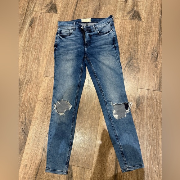 Free People Busted Knee Skinny Jeans Turquoise - Picture 3 of 9